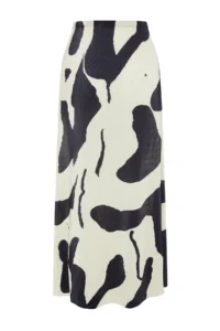 TRENDYOLMİLLA Ecru Abstract pleated A-line Printed Midi Flexible Knitting Skirt - Image 8