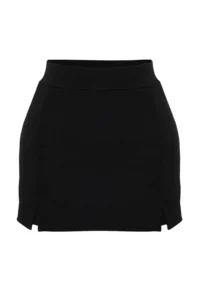 TRENDYOLMİLLA Black slit A-line/Life Opening Flexible Knitting Mini Shorts Skirt - Image 7