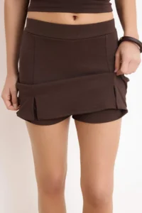 TRENDYOLMİLLA Dark Brown slit A-line/Life Opening Flexible Knitting Mini Shorts Skirt - Image 3