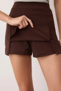 TRENDYOLMİLLA Dark Brown slit A-line/Life Opening Flexible Knitting Mini Shorts Skirt - Image 7