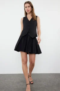TRENDYOLMiLLA Black pleated Mini Weaving Skirt