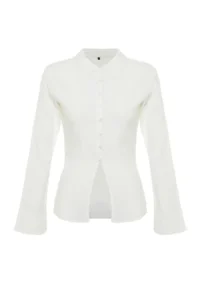 TRENDYOLMİLLA Ecru textured Fitted Bele Oturan Weaving Shirt - Image 7