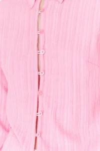 TRENDYOLMİLLA Light Pink textured Fitted Bele Oturan Weaving Shirt - Image 5