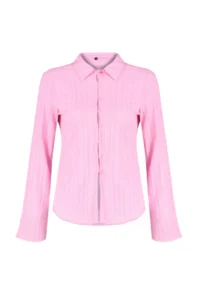 TRENDYOLMİLLA Light Pink textured Fitted Bele Oturan Weaving Shirt - Image 7