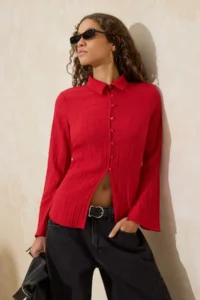 TRENDYOLMİLLA Rejection textured Fitted Bele Oturan Weaving Shirt - Image 2
