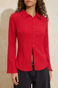 TRENDYOLMİLLA Rejection textured Fitted Bele Oturan Weaving Shirt - Image 3