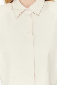 TRENDYOLMİLLA Beige Sleeves Padded Stone Crop Weaving Shirt - Image 5