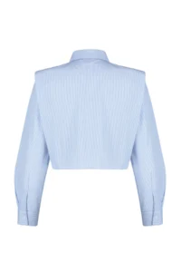 TRENDYOLMİLLA Mavi Sleeves Padded Stone Crop Weaving Shirt - Image 13