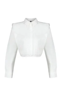 TRENDYOLMİLLA Ecru Sleeves Padded Stone Crop Weaving Shirt - Image 7