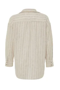 TRENDYOLMİLLA Beige Striped Oversized linen look Weaving Shirt - Image 9