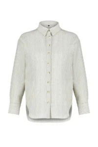 TRENDYOLMİLLA Green Striped Oversized linen look Weaving Shirt - Image 7