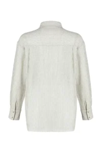 TRENDYOLMİLLA Green Striped Oversized linen look Weaving Shirt - Image 8