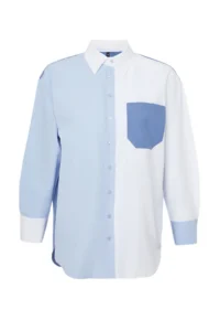 TRENDYOLMİLLA Mavi Color Blocked Oversized Wide Pattern Weaving Shirt - Image 7