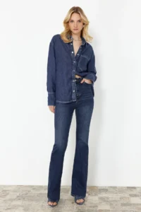 TRENDYOLMİLLA Dark Blue More Sustainable 100% Tencel™ Oversized denim Shirt - Image 2