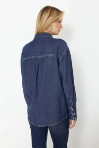 TRENDYOLMİLLA Dark Blue More Sustainable 100% Tencel™ Oversized denim Shirt - Image 6