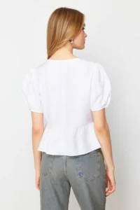 TRENDYOLMİLLA Ecru Front Binding Detailed Oversized Weaving Shirt - Image 6