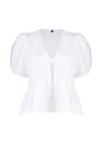 TRENDYOLMİLLA Ecru Front Binding Detailed Oversized Weaving Shirt - Image 7