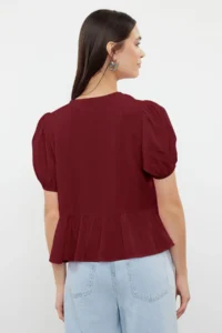 TRENDYOLMİLLA Burgundy tied up Weaving Shirt - Image 4