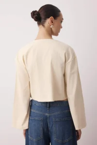 TRENDYOLMİLLA Beige Binding Detailed Striped  Shirt - Image 4