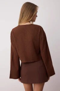 TRENDYOLMİLLA Brown Binding Detailed Striped  Shirt - Image 4