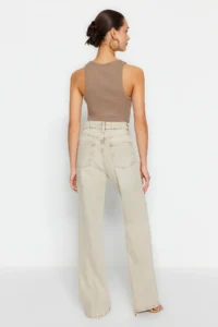 TRENDYOLMİLLA Beige Soluk Efekt Vintage Regular Waist Wide Leg Wide Leg 100% Cotton Non-Stretch jeans - Image 5