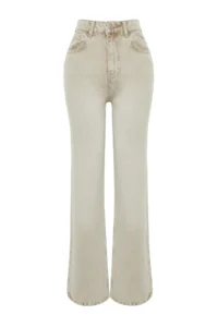 TRENDYOLMİLLA Beige Soluk Efekt Vintage Regular Waist Wide Leg Wide Leg 100% Cotton Non-Stretch jeans - Image 7