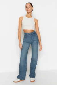 TRENDYOLMİLLA Mavi More Sustainable High Waist Wide Leg Wide Leg 100% Cotton Non-Stretch jeans