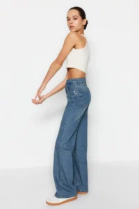 TRENDYOLMİLLA Mavi More Sustainable High Waist Wide Leg Wide Leg 100% Cotton Non-Stretch jeans - Image 2