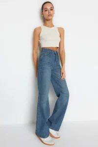 TRENDYOLMİLLA Mavi More Sustainable High Waist Wide Leg Wide Leg 100% Cotton Non-Stretch jeans - Image 3