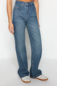 TRENDYOLMİLLA Mavi More Sustainable High Waist Wide Leg Wide Leg 100% Cotton Non-Stretch jeans - Image 4