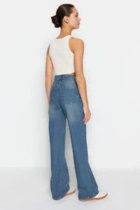 TRENDYOLMİLLA Mavi More Sustainable High Waist Wide Leg Wide Leg 100% Cotton Non-Stretch jeans - Image 6