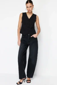 TRENDYOLMİLLA Black Low Waist Loose Baggy 100% Cotton Non-Stretch jeans