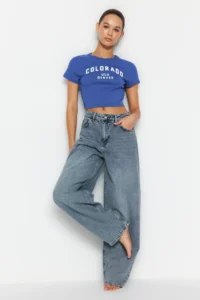 TRENDYOLMİLLA Mavi Low Waist Loose Baggy 100% Cotton Non-Stretch jeans - Image 2