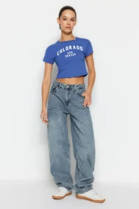 TRENDYOLMİLLA Mavi Low Waist Loose Baggy 100% Cotton Non-Stretch jeans - Image 5