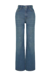 TRENDYOLMİLLA Mavi More Sustainable Soluk Efekt Vintage High Waist Wide Leg jeans - Image 7