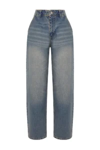 TRENDYOLMİLLA Dark Blue Soluk Efektli Vintage Low Waist skater Baggy jeans - Image 11