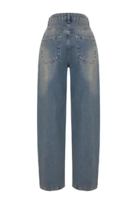 TRENDYOLMİLLA Dark Blue Soluk Efektli Vintage Low Waist skater Baggy jeans - Image 12