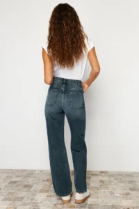 TRENDYOLMİLLA Dark Blue Soluk Efekt Vintage High Waist Wide Leg Wide Leg 100% Cotton jeans - Image 6