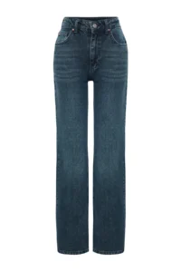 TRENDYOLMİLLA Dark Blue Soluk Efekt Vintage High Waist Wide Leg Wide Leg 100% Cotton jeans - Image 7