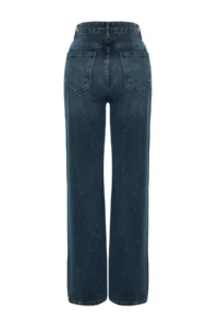 TRENDYOLMİLLA Dark Blue Soluk Efekt Vintage High Waist Wide Leg Wide Leg 100% Cotton jeans - Image 8