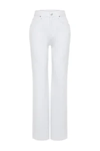 TRENDYOLMİLLA White High Waist Wide Leg Wide Leg 100% Cotton Non-Stretch jeans - Image 11