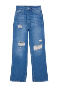 TRENDYOLMİLLA Mavi Ripped High Waist Wide Leg Wide Leg 100% Cotton Non-Stretch jeans - Image 11
