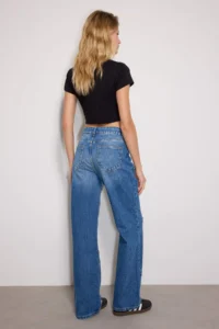 TRENDYOLMİLLA Mavi Ripped High Waist Wide Leg Wide Leg 100% Cotton Non-Stretch jeans - Image 4