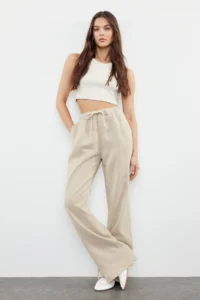 TRENDYOLMİLLA Beige More Sustainable 100% Tencel™ Elastic Waist High Waist jeans - Image 2