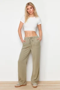 TRENDYOLMİLLA Khaki More Sustainable 100% Tencel™ Elastic Waist High Waist jeans