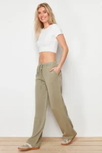 TRENDYOLMİLLA Khaki More Sustainable 100% Tencel™ Elastic Waist High Waist jeans - Image 2