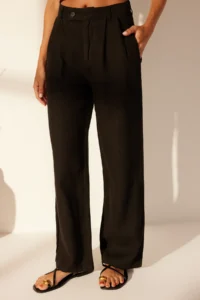 TRENDYOLMİLLA Black 100% Linen pleated High Waist Wide Leg Pants - Image 4
