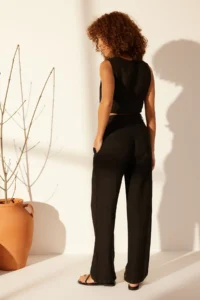 TRENDYOLMİLLA Black 100% Linen pleated High Waist Wide Leg Pants - Image 6