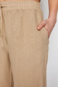 TRENDYOLMİLLA Beige 100% Linen Elastic Waist High Waist Wide Leg Pants - Image 11