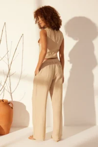 TRENDYOLMİLLA Beige 100% Linen Elastic Waist High Waist Wide Leg Pants - Image 6